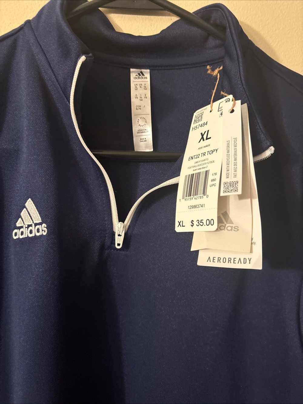 adidas Navy Blue Quarter-Zip Athletic Top with White Trim